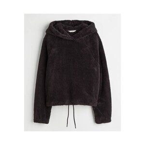 H&M Dark Gray Soft Pile Cropped Teddy Bear Hoodie - Size M